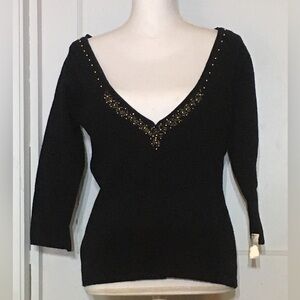 Esprit Black Lambswool Holiday Embellished Women's Sweater